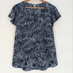 H&M Ruffled Blue‎ Short Sleeve Blouse